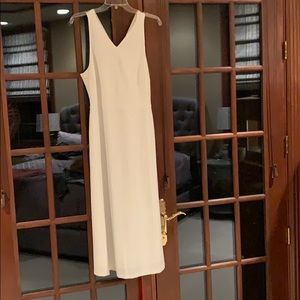 White and black pinstriped dress with v-neck/back